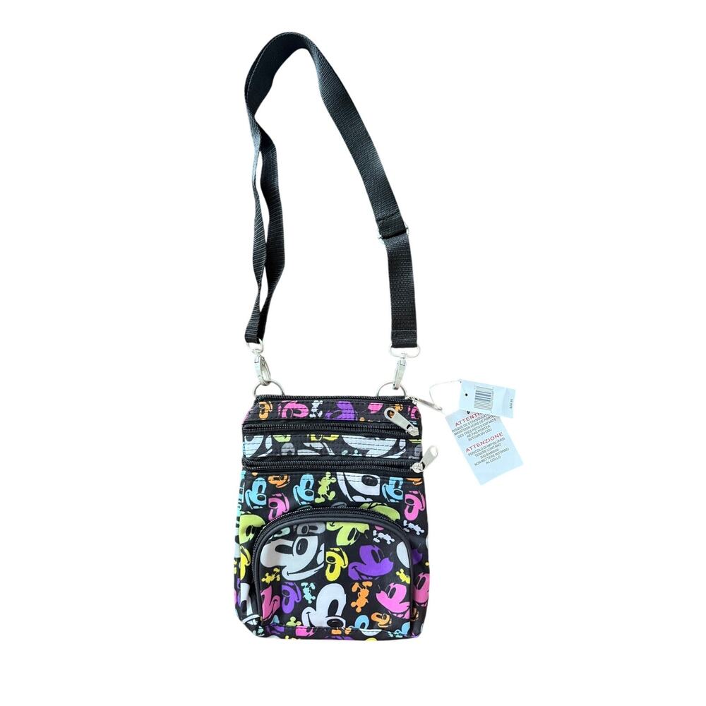 NWT Disney Parks Multi Color Neon Mickey Mouse Crossbody Nylon Zip Bag